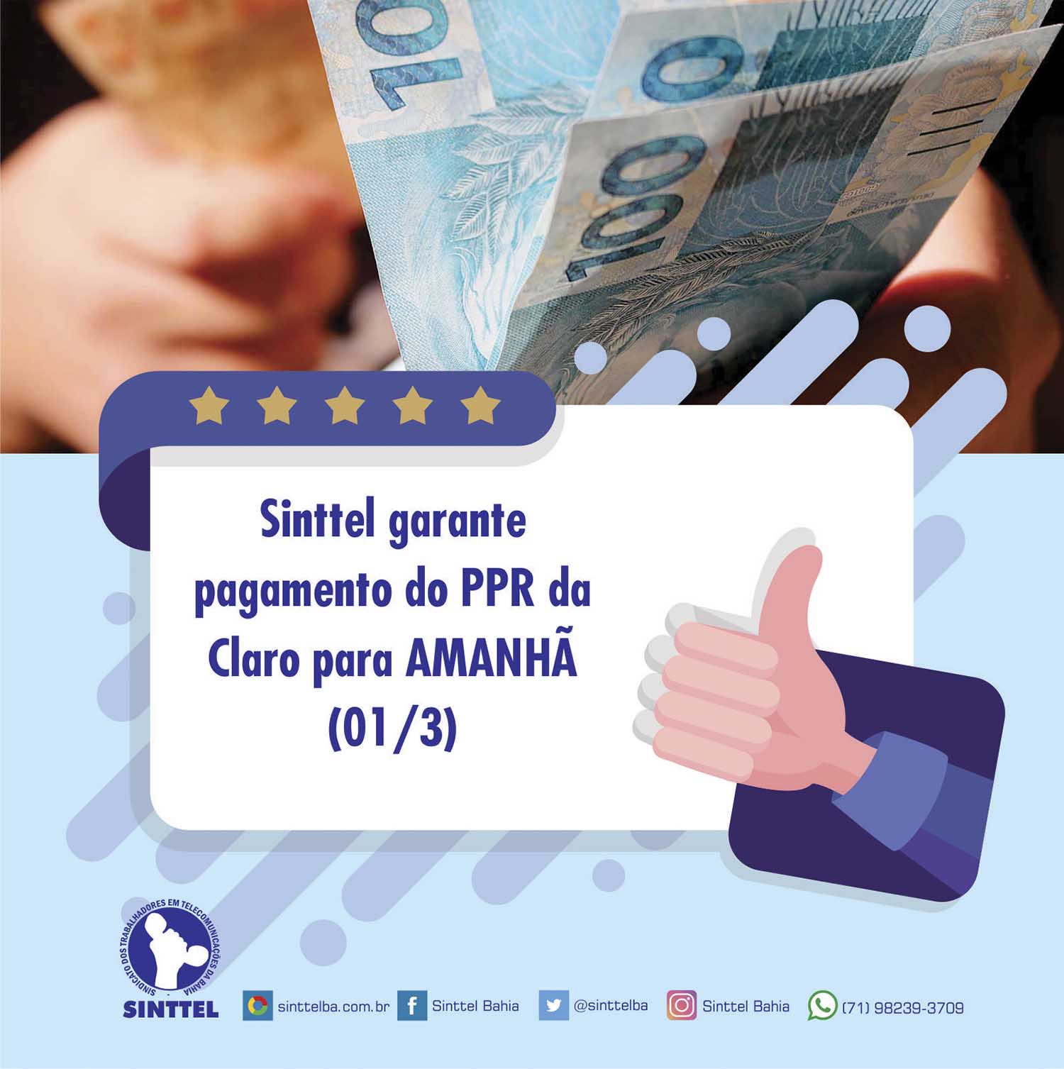 Sinttel Bahia garante antecipaÃ§Ã£o do PPR na Claro